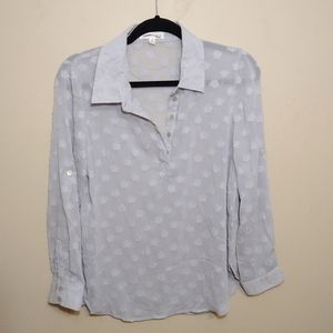 Honey Punch Gray Raised Floral Pattern Chiffon Long-sleeved Blouse Medium Petite